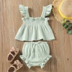 Girls' Solid Color Sling Top Hot Pants Suit - Image 8