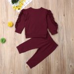 Newborn Baby Boys Girls Ruffles Jumper Solid Long Sleeve Sweatshirt Tops Pants Infant Kids 2Pcs Outfits Clothes Set Fall Clothes - Image 3