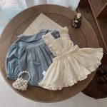Infant Single-breasted Long Sleeve Small Plaid Romper Sling Small Overskirt - Image 3