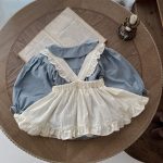 Infant Single-breasted Long Sleeve Small Plaid Romper Sling Small Overskirt - Image 10