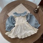 Infant Single-breasted Long Sleeve Small Plaid Romper Sling Small Overskirt - Image 2