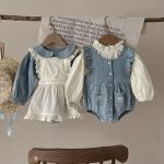 Infant Single-breasted Long Sleeve Small Plaid Romper Sling Small Overskirt - Image 8